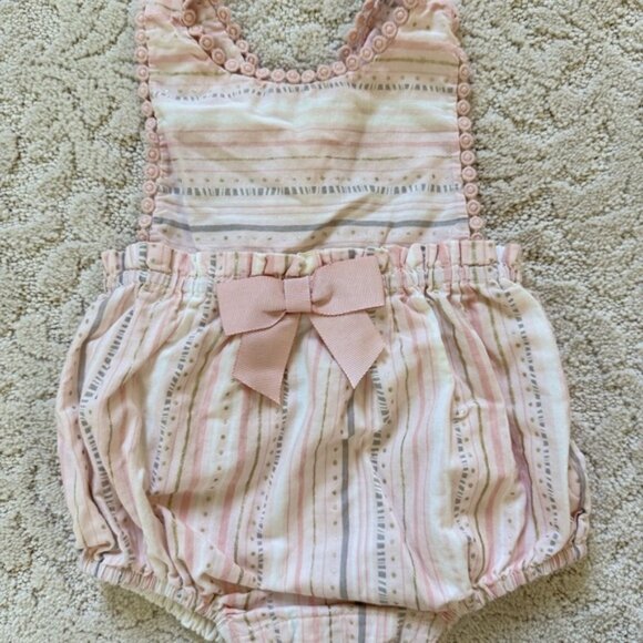 Pink Striped Baby Romper with Bow - Picture 1 of 2